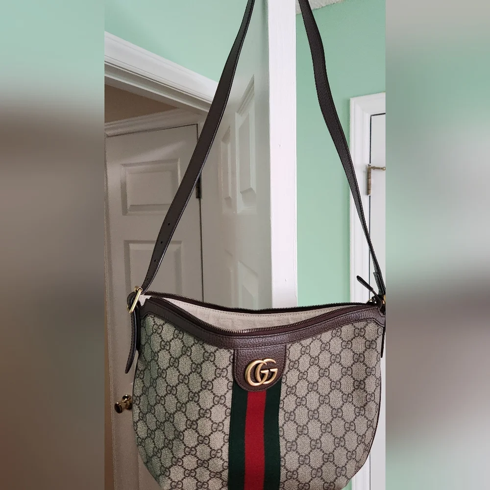 Gucci Ophidia GG Patterned Bag W/Red & Green Stripe 13X9 - Picture 1 of 16